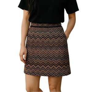 Ann Taylor Loft Pencil Skirt Fitted Sz 2 Black Brown Gold Stretch Office